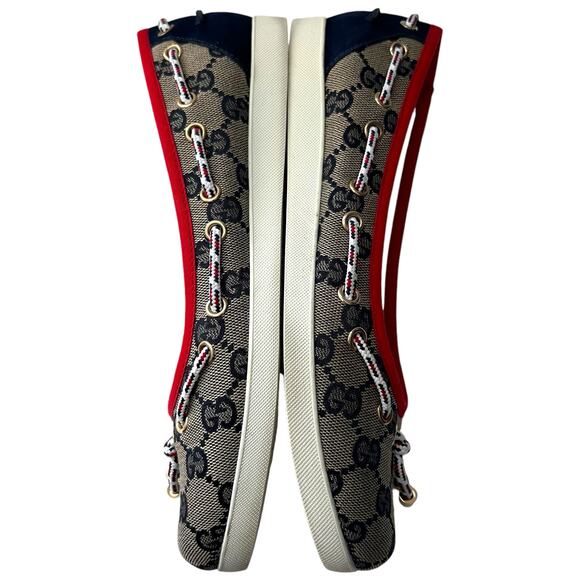 GUCCI GG Signature Logo Monogram Ballerina Flats EU 37 US 7 Navy Red Rope Accent - Picture 7 of 13